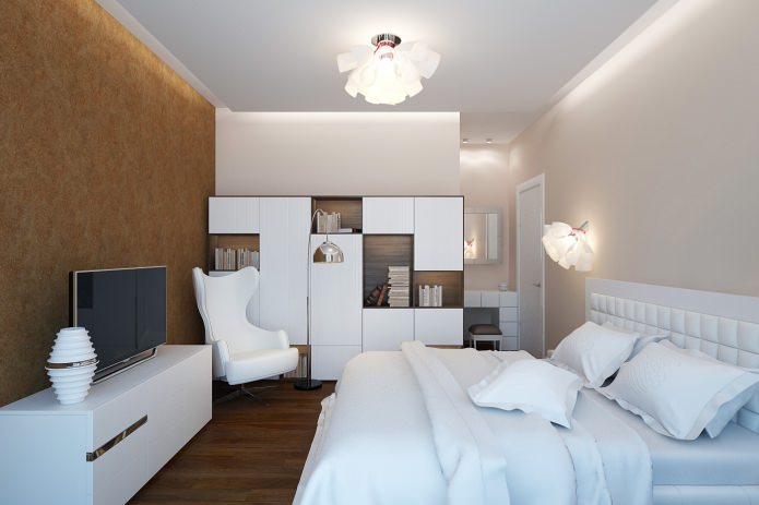 dormitor în proiectul de proiectare a unui apartament cu 2 camere