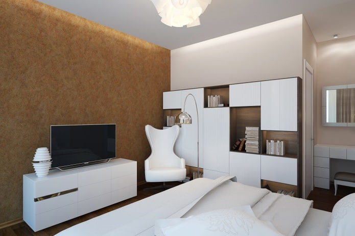 odalı bir dairenin tasarım projesinde yatak odası