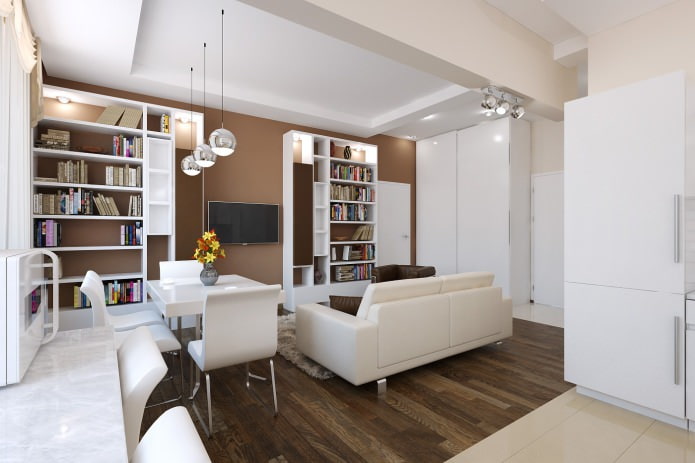 sala de estar en el proyecto de diseño de un apartamento de 2 habitaciones
