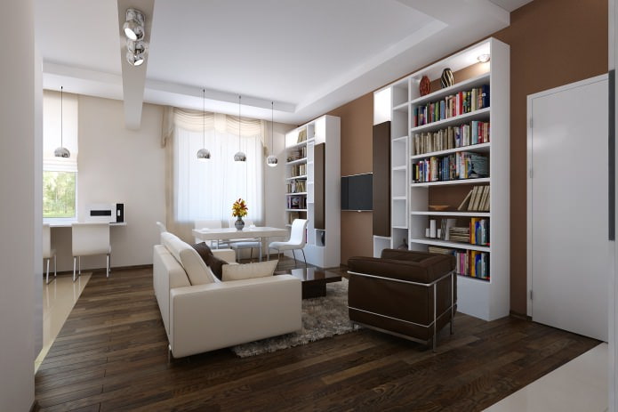 sala de estar no projeto de design de um apartamento de 2 quartos