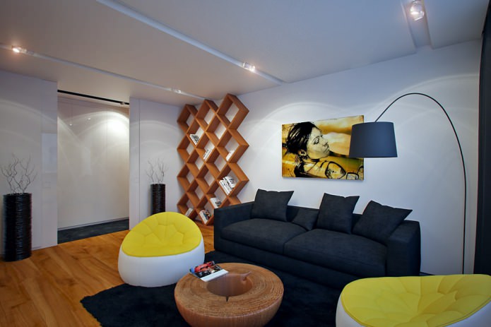 dzīvojamā istaba dzīvokļa interjera dizaina projektā