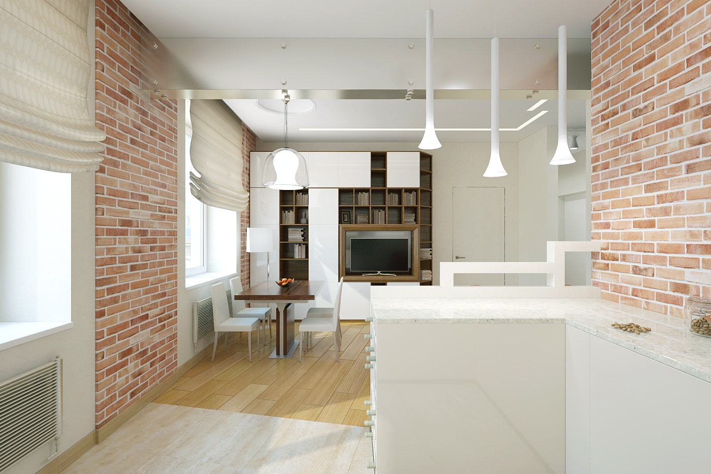 bucătărie-living într-un apartament cu două camere