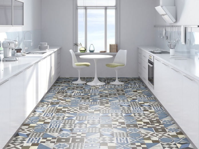 Minimalism style patchwork jubin di dapur