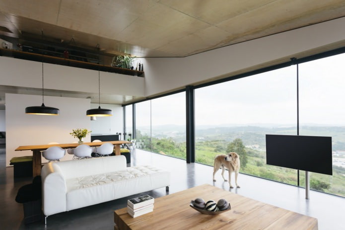 living room interior with panoramic windows