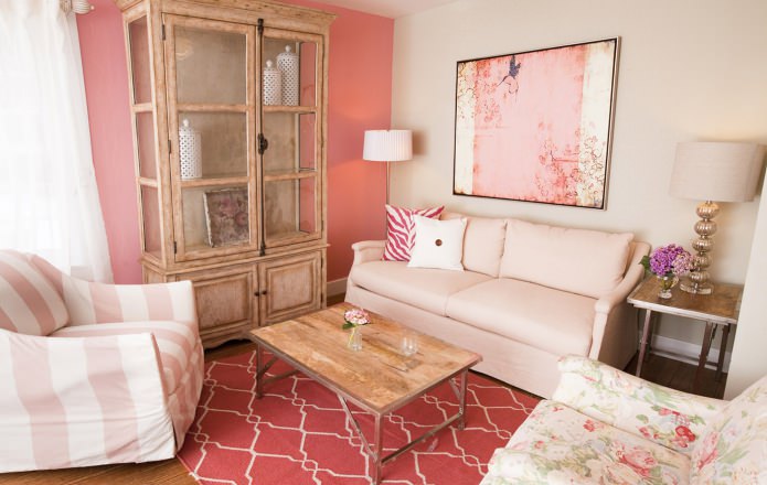 rosa claro en el diseño de la sala de estar