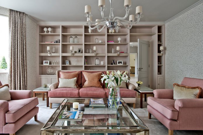 Màu hồng trong thiết kế phòng khách
