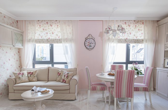 roz deschis în designul camerei de zi