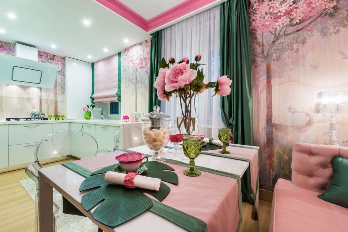 Pink-green kitchen