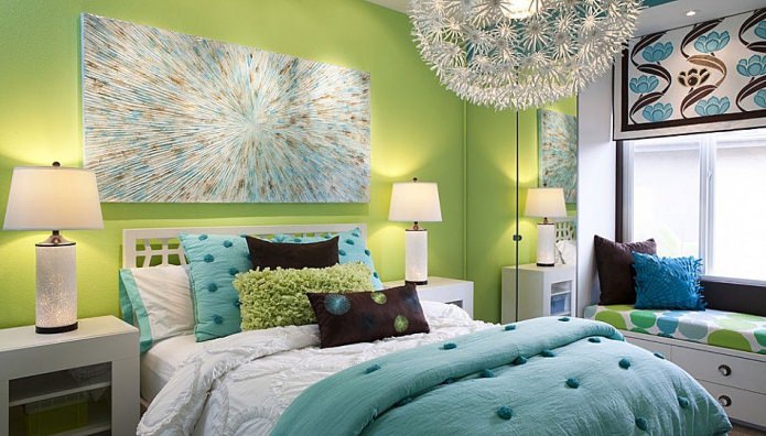 niebiesko-zielona sypialnia