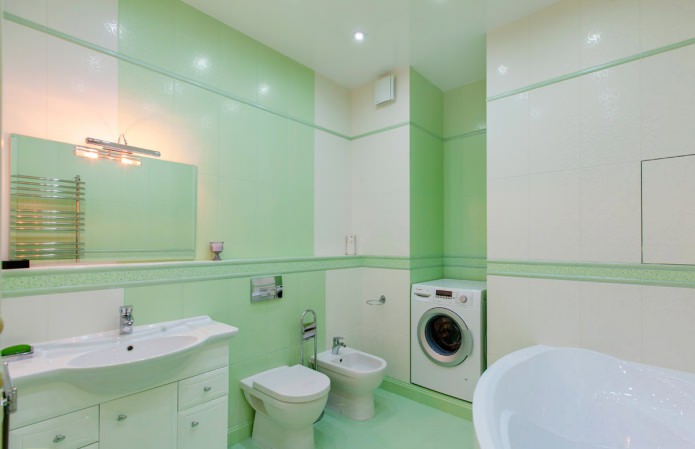baltas ir žalias vonios kambarys