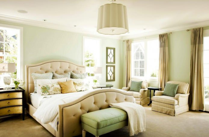 Beige green bedroom