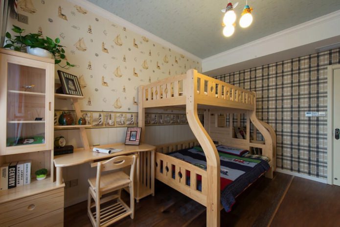Papier peint beige dans une chambre de bébé pour deux garçons