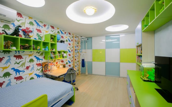 ταπετσαρία με δεινόσαυρους σε ένα παιδικό δωμάτιο για ένα αγόρι 3-6 ετών