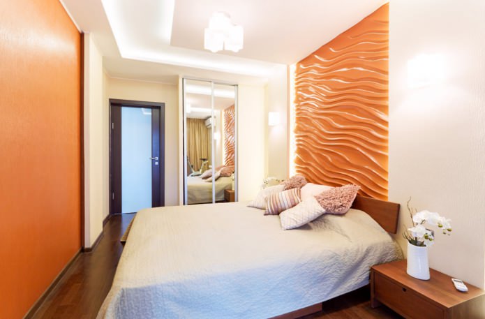 panneaux 3D orange sur le mur de la chambre