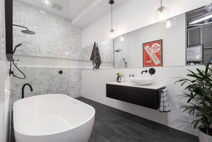 salle de bain moderne avec lavabo suspendu