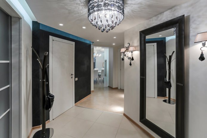 Hallway lighting with a luxurious chandelier