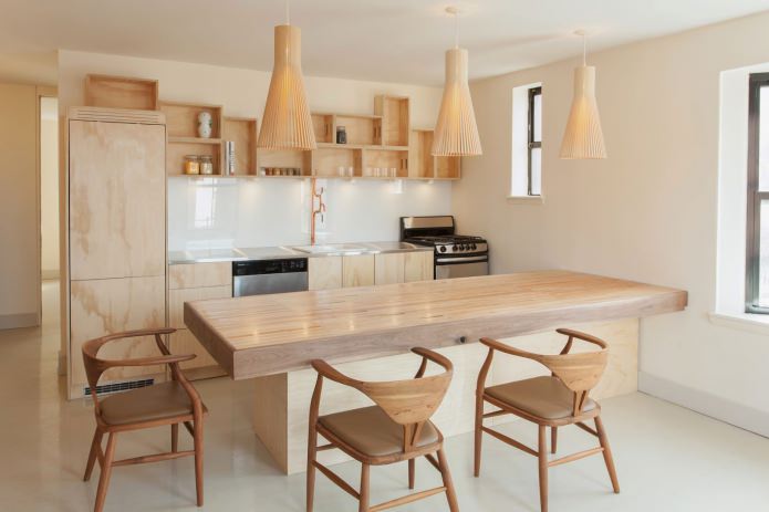 ekologiško stiliaus virtuvės interjeras