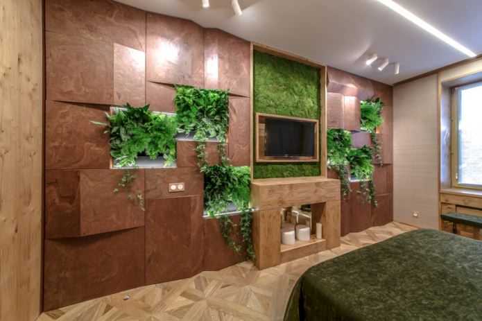 Stile ecologico in un interno moderno della camera da letto