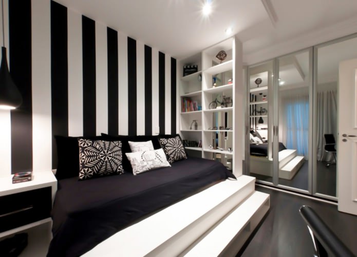 Interno camera da letto in bianco e nero