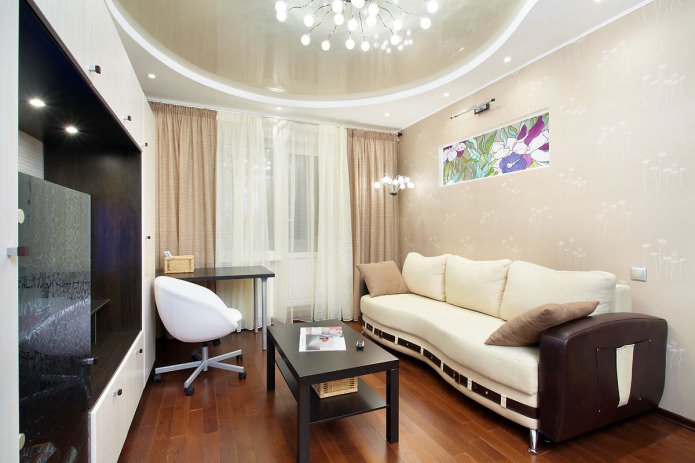 papier peint beige clair à l'intérieur du salon dans un style moderne