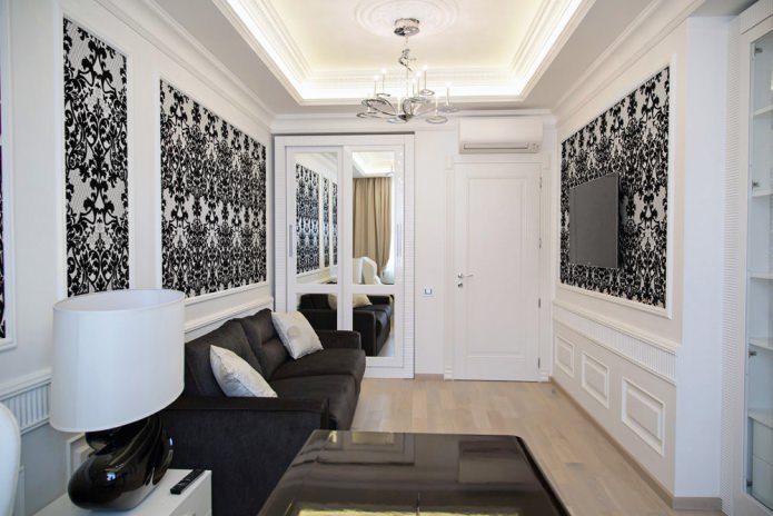 papier peint combiné noir et blanc dans le salon