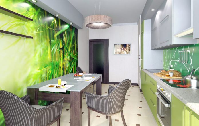 Papier peint vert dans la cuisine dans un style moderne