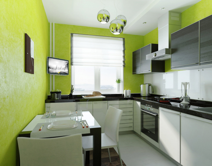 светло зелен интериор на кухнята в модерен стил