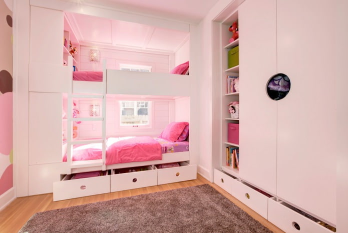 chambre d'enfant rose pour deux filles