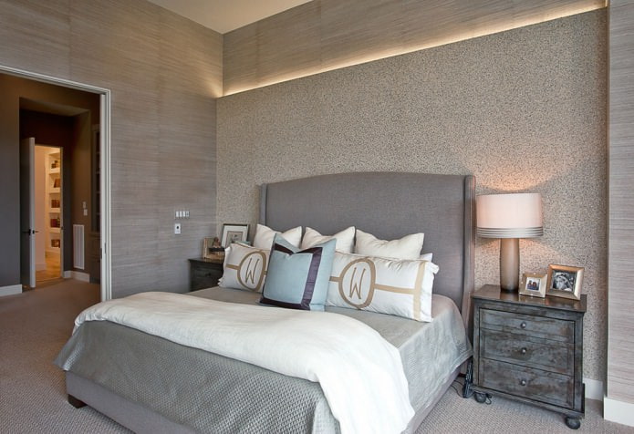 yatak odası tasarımı gri duvar kağıdı