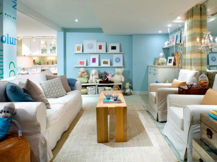 sala de estar en tonos azules