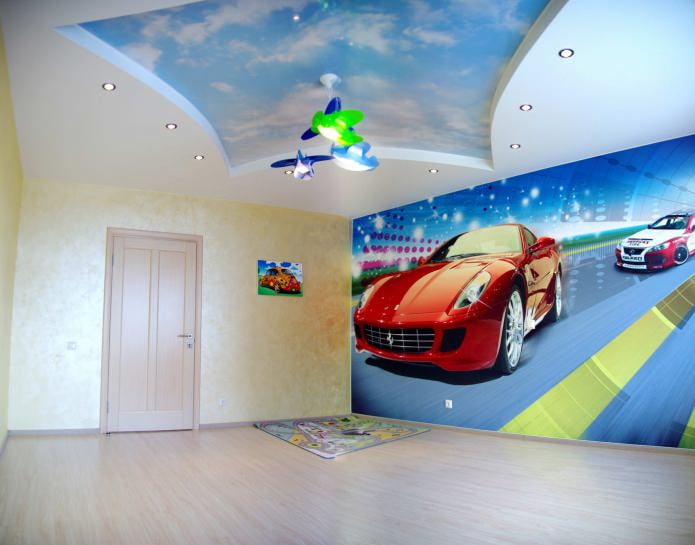 plafond tendu avec impression photo dans la chambre des enfants