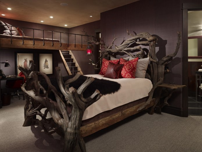 branches in the design of the bedroom
