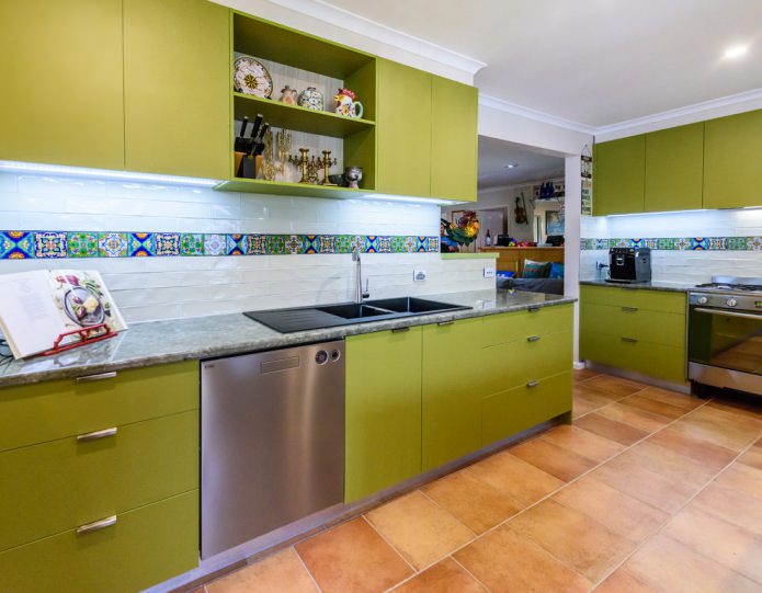 green in the interior of the kitchen
