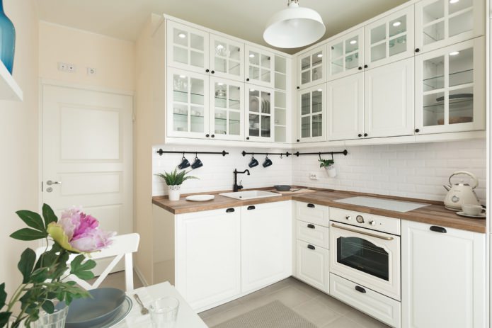 classic style kitchen with wood worktop