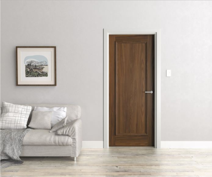 ประตู wenge ที่มีแผ่นสีขาวและแผงรอบ