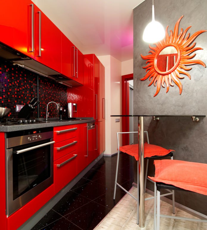 small kitchen in red colors