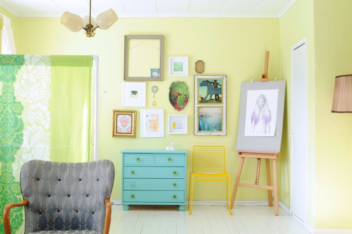  turquoise chest of drawers on a yellow background