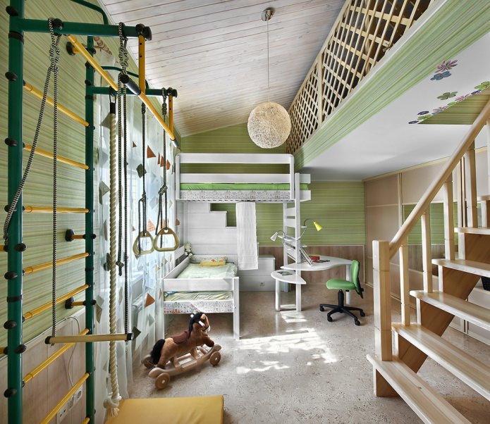 таванска детска стая в зелени цветове