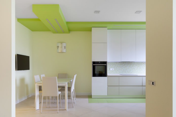 açık yeşil tonlarında mutfak dekorasyonu