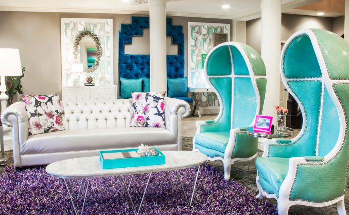 turquoise armchairs