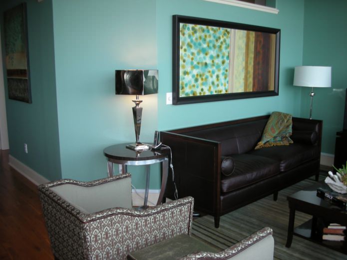 Turquoise brown living room