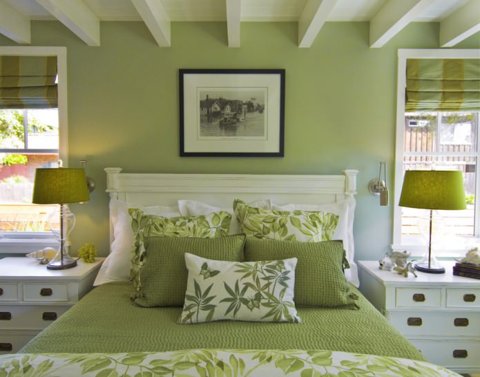 ห้องนอนสีขาวมะกอก
