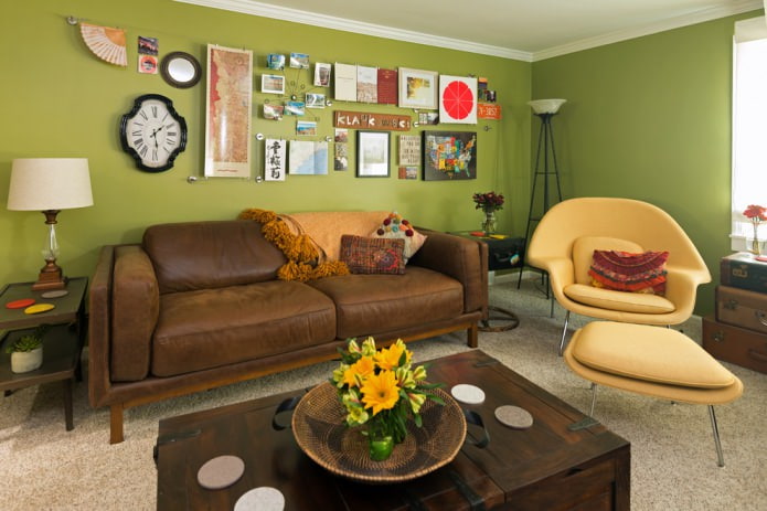 Olive hnedá obývacia izba