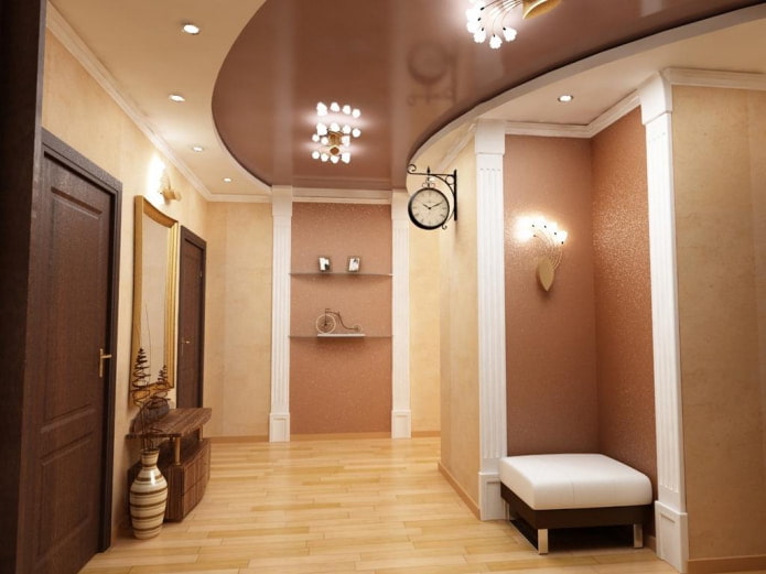Beige-brown ceiling in the hallway