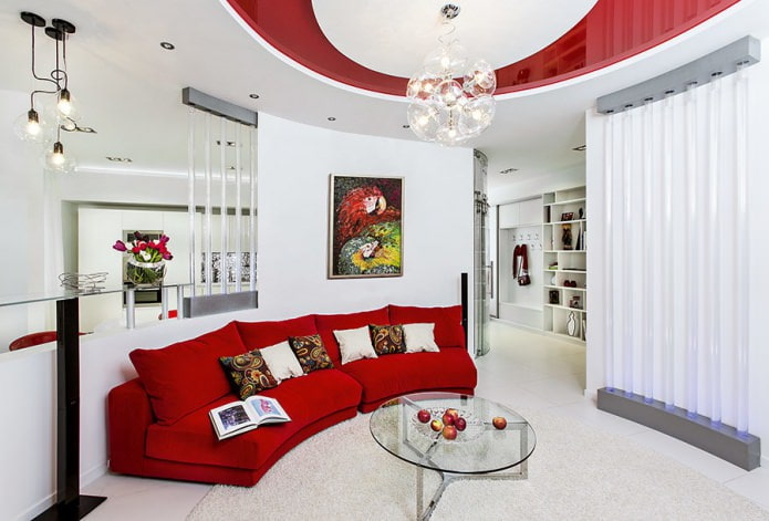 salon minimaliste avec canapé modulable rouge