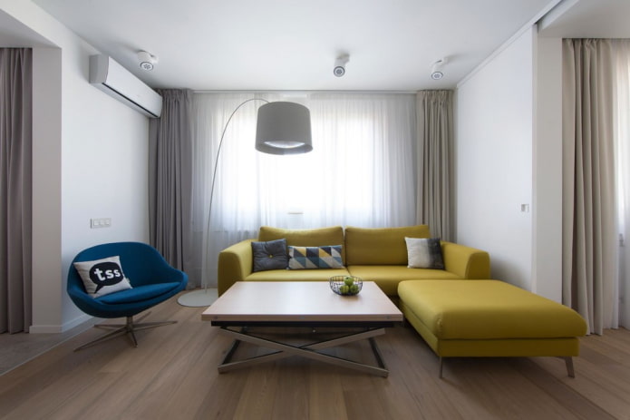 canapea galbenă într-un stil modern