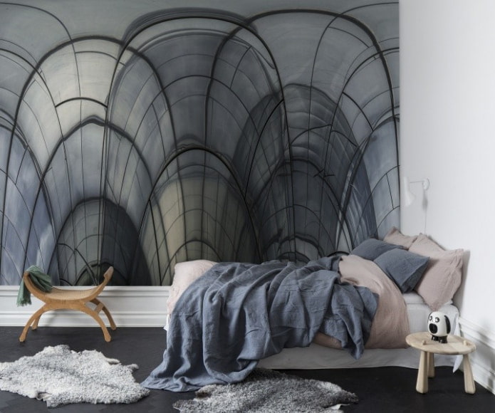 petite chambre au design minimaliste et décoration avec papier peint 3D