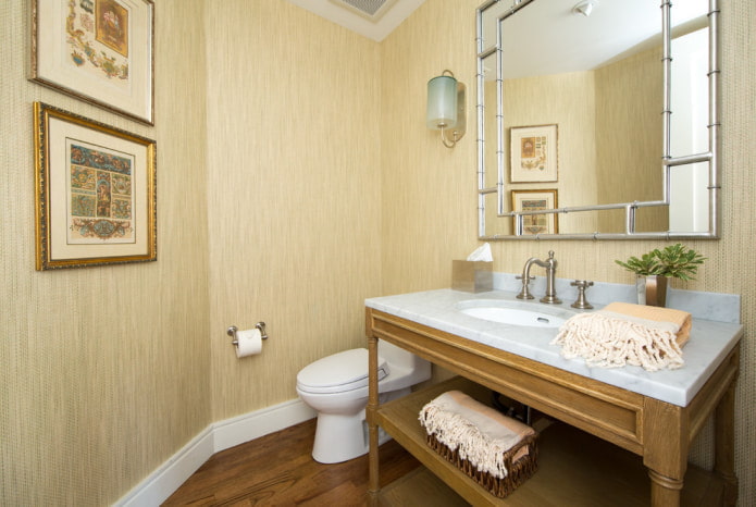 papier peint bambou beige dans la salle de bain