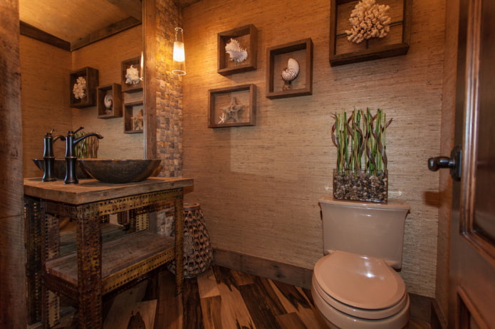 Papel de parede de bambu no banheiro
