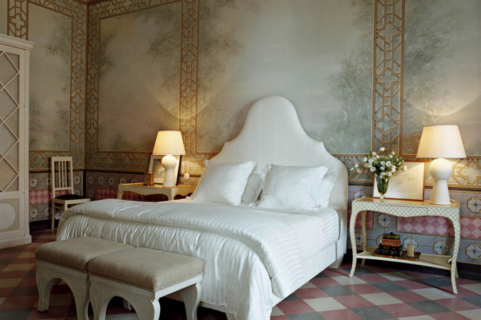 classic bedroom with wallpaper